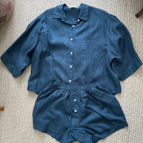 deiji studios stonewashed linen set with shorts—steel blue - Picture 2 of 4